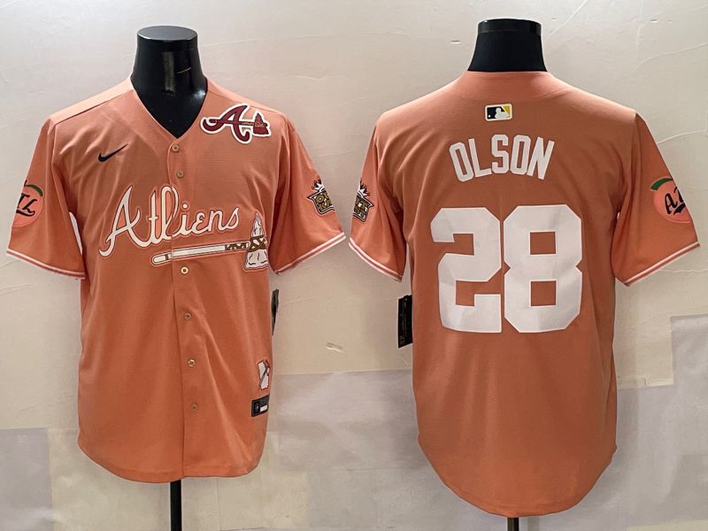 Men Atlanta Braves #28 Olson Orange Five generations Joint Name 2025 Nike MLB Jersey style 6